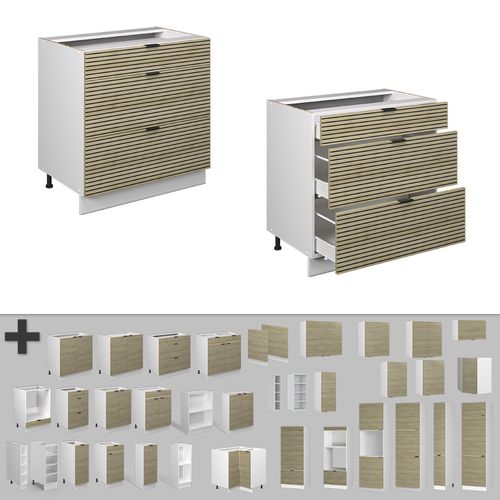 Meuble Cuisine Fame-line 51414 Panneau En Chêne 80cm Avec 3 Tiroirs, Pt Marbre