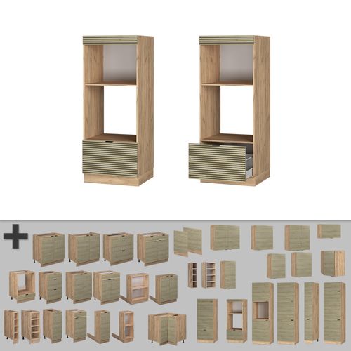 Armoire Micro-ondes Fame-line 51427 Panneau En Chêne 60cm Ouvert