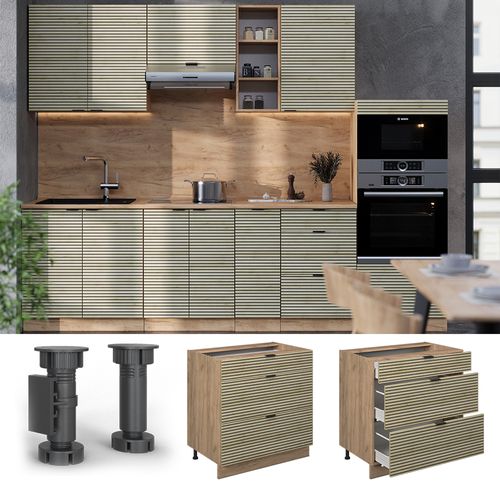 Meuble Cuisine Fame-line 51432 Panneau En Chêne 80cm Avec 3 Tiroirs, Pt Chêne