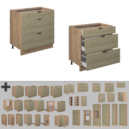 Meuble Cuisine Fame-line 51432 Panneau En Chêne 80cm Avec 3 Tiroirs, Pt Chêne