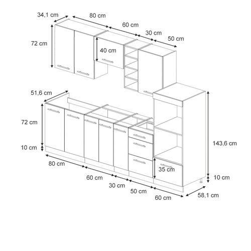 Cuisine Fame-line 51501 Chêne Lambris/anthracite 280cm Sans Plan De Travail