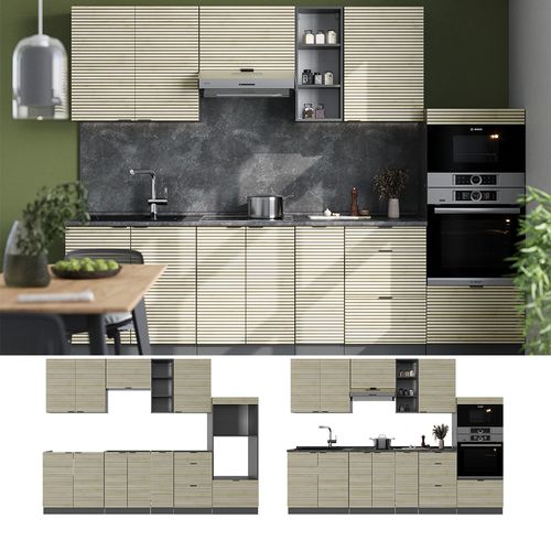 Cuisine Fame-line 51501 Chêne Lambris/anthracite 280cm Sans Plan De Travail