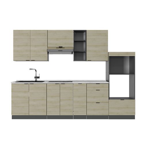 Cuisine Fame-line 51501 Chêne Lambris/anthracite 280cm Sans Plan De Travail