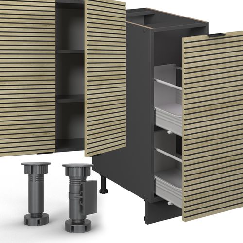 Cuisine Fame-line 51501 Chêne Lambris/anthracite 280cm Sans Plan De Travail