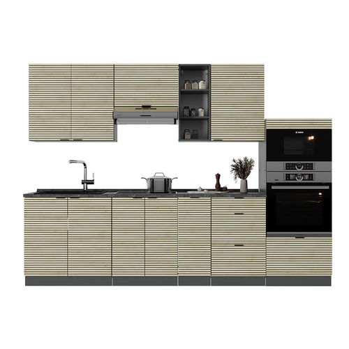 Cuisine Fame-line 51501 Chêne Lambris/anthracite 280cm Sans Plan De Travail