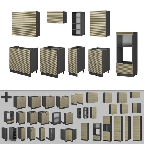 Cuisine Fame-line 51504 Chêne Lambris/anthracite 280cm , Pt Marbre