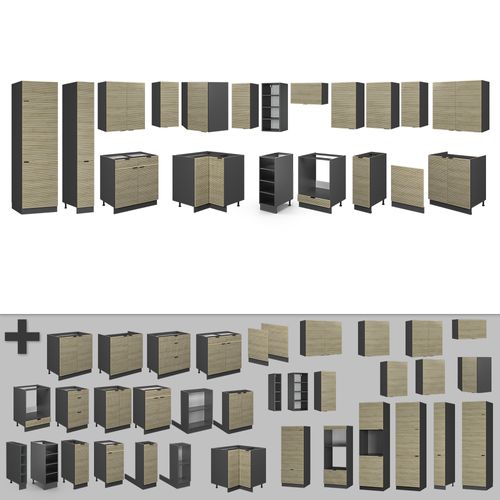 Cuisine En Angle Fame-line 51506 Chêne Lambris/anthracite 347x60cm , Pt Anthracite