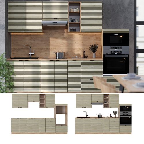 Cuisine Fame-line 51556 Chêne Lambris/chêne Doré 280cm , Pt Anthracite