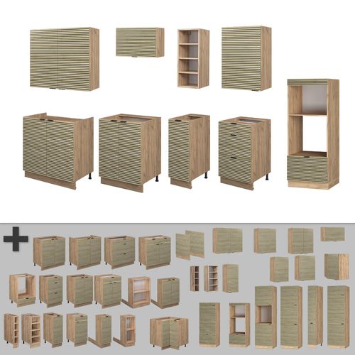 Cuisine Fame-line 51556 Chêne Lambris/chêne Doré 280cm , Pt Anthracite