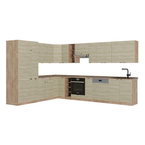 Cuisine En Angle Fame-line 51561 Chêne Lambris/chêne Doré 347x60cm , Pt Chêne