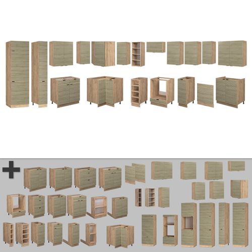 Cuisine En Angle Fame-line 51561 Chêne Lambris/chêne Doré 347x60cm , Pt Chêne