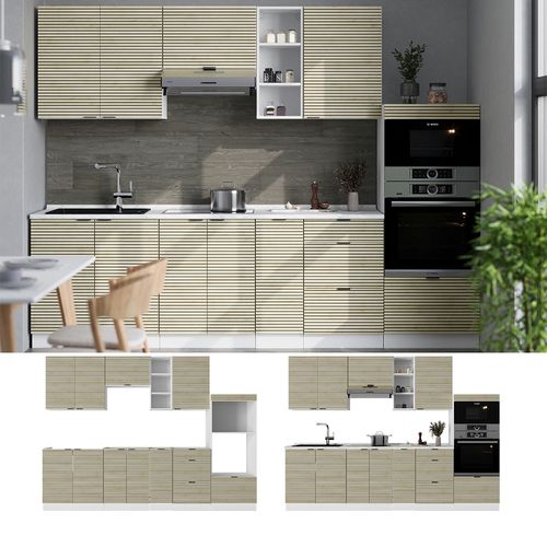 Cuisine Fame-line 51591 Chêne Lambris/blanc 280cm , Pt Marbre