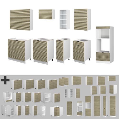 Cuisine Fame-line 51591 Chêne Lambris/blanc 280cm , Pt Marbre