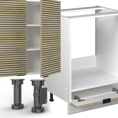 Cuisine En Angle Fame-line 51592 Chêne Lambris/blanc 347x46cm Sans Plan De Travail