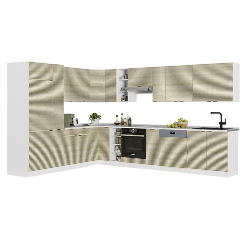 Cuisine En Angle Fame-line 51592 Chêne Lambris/blanc 347x46cm Sans Plan De Travail