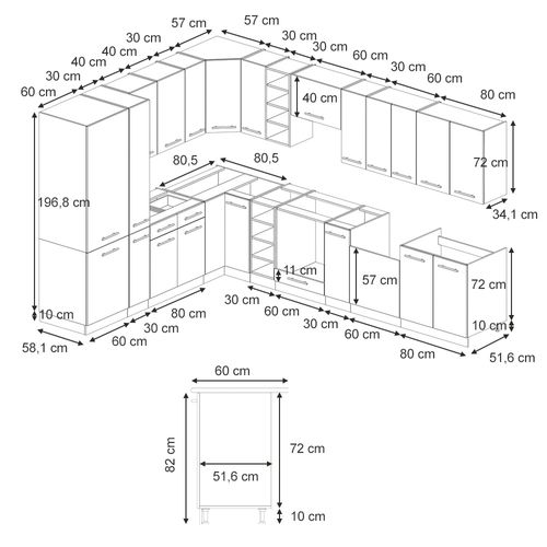 Cuisine En Angle Fame-line 51595 Chêne Lambris/blanc 347x60cm , Pt Marbre