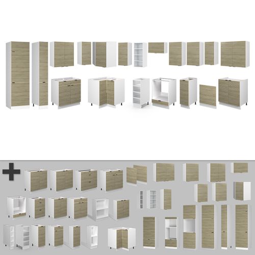 Cuisine En Angle Fame-line 51595 Chêne Lambris/blanc 347x60cm , Pt Marbre