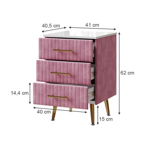 Table De Nuit Velia 53029 Rose 41x62cm Avec 3 Tiroirs