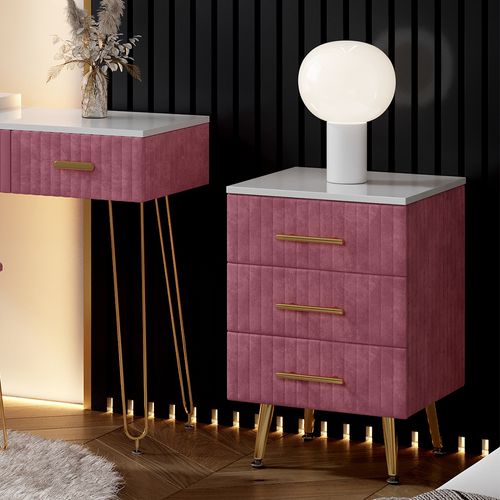 Table De Nuit Velia 53029 Rose 41x62cm Avec 3 Tiroirs