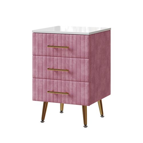 Table De Nuit Velia 53029 Rose 41x62cm Avec 3 Tiroirs
