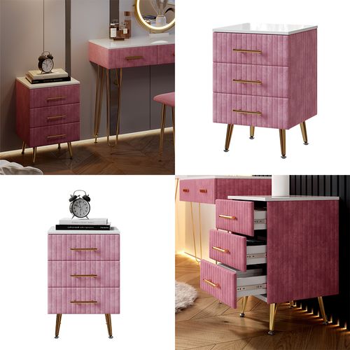 Table De Nuit Velia 53029 Rose 41x62cm Avec 3 Tiroirs