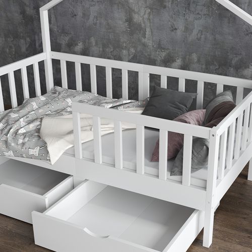 Lit Denfant Justus, Blanc, 70x140 Cm Avec 2 Tiroirs