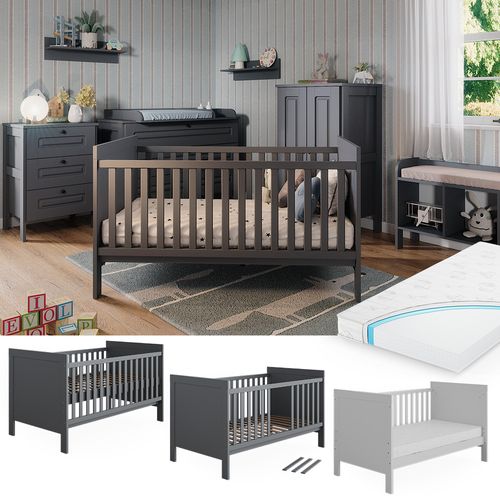 Lit Bébé Ajaton 51645 Gris 144.4x83 cm Avec Matelas