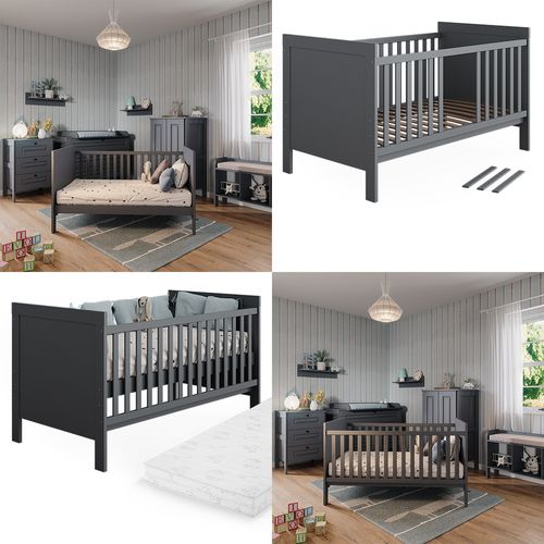 Lit Bébé Ajaton 51645 Gris 144.4x83 cm Avec Matelas