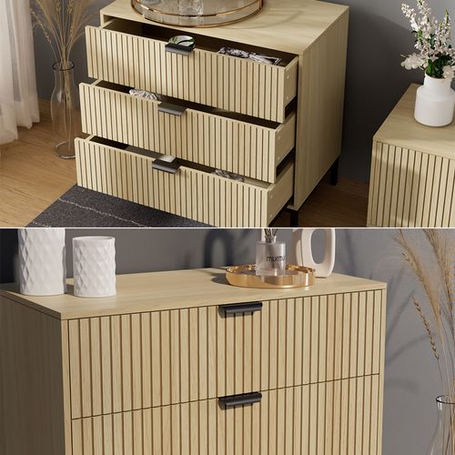 Commode  Lennox, Chêne, 72x69cm Avec 3 Tiroirs