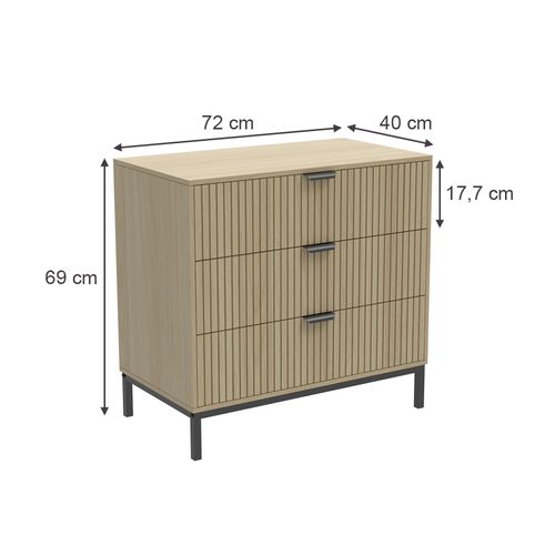 Commode  Lennox, Chêne, 72x69cm Avec 3 Tiroirs