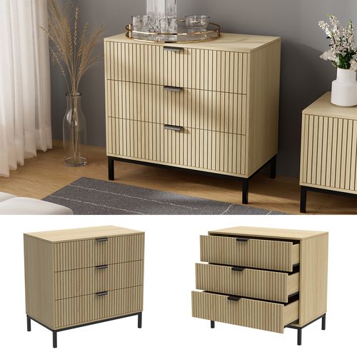 Commode  Lennox, Chêne, 72x69cm Avec 3 Tiroirs