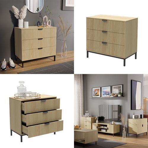 Commode  Lennox, Chêne, 72x69cm Avec 3 Tiroirs