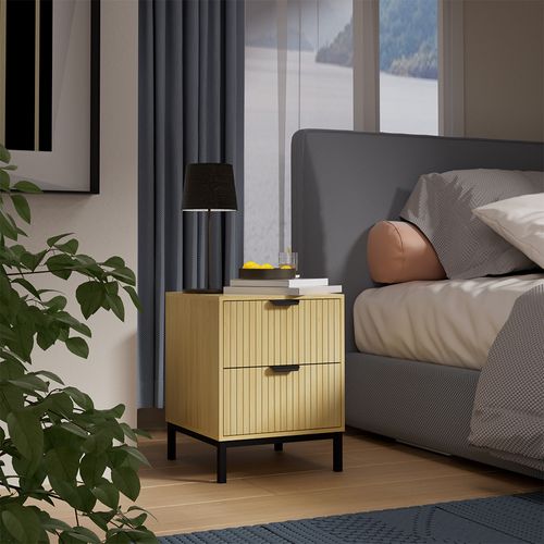 Table De Nuit Lennox 51688 Chêne 40x52cm Avec 2 Tiroirs