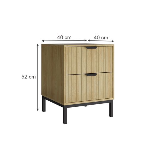 Table De Nuit Lennox 51688 Chêne 40x52cm Avec 2 Tiroirs