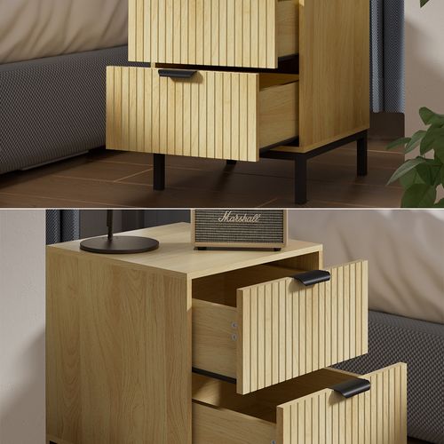 Table De Nuit Lennox 51688 Chêne 40x52cm Avec 2 Tiroirs