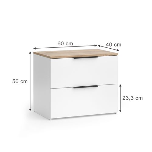 Commode Wido 51711 Blanc/sonoma 60x50cm Avec 2 Tiroirs