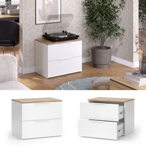 Commode Wido 51711 Blanc/sonoma 60x50cm Avec 2 Tiroirs
