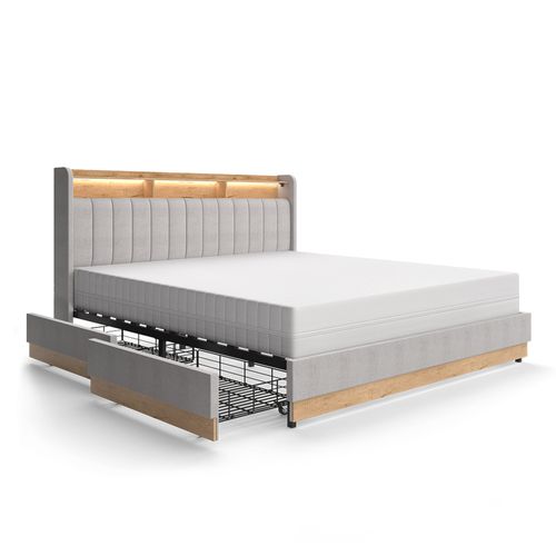 Lit Rembourré Nura 51720 Gris 180x200 Cm Avec 4 Tiroirs