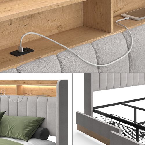 Lit Rembourré Nura 51720 Gris 180x200 Cm Avec 4 Tiroirs