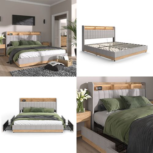 Lit Rembourré Nura 51720 Gris 180x200 Cm Avec 4 Tiroirs