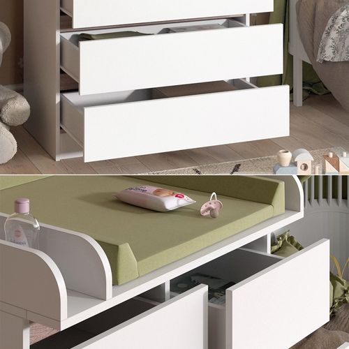 Commode à Langer Emma 51735 Blanc/sonoma 80x110.2cm Avec 5 Tiroirs