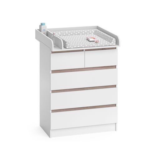 Commode à Langer Emma 51735 Blanc/sonoma 80x110.2cm Avec 5 Tiroirs