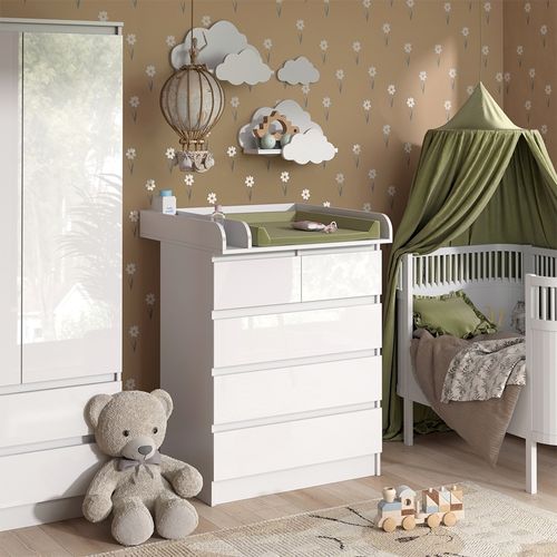 Commode à Langer Emma 51738 Blanc/blanc Brillant 80x110.2cm Avec 5 Tiroirs