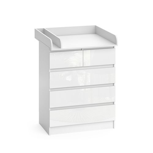 Commode à Langer Emma 51738 Blanc/blanc Brillant 80x110.2cm Avec 5 Tiroirs