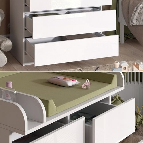 Commode à Langer Emma 51738 Blanc/blanc Brillant 80x110.2cm Avec 5 Tiroirs