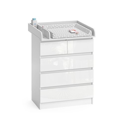 Commode à Langer Emma 51738 Blanc/blanc Brillant 80x110.2cm Avec 5 Tiroirs