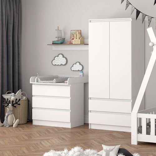 Commode à Langer Emma 51739 Blanc 80x87cm Avec 3 Tiroirs