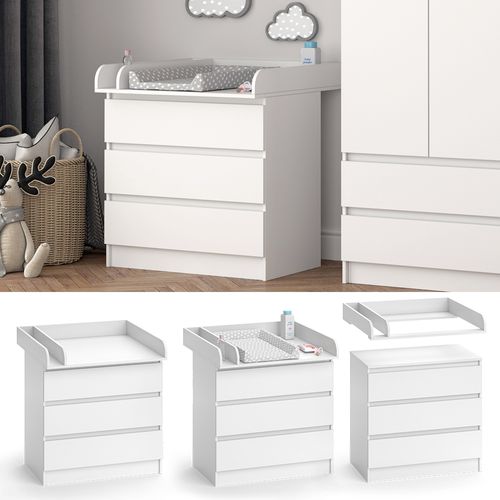Commode à Langer Emma 51739 Blanc 80x87cm Avec 3 Tiroirs