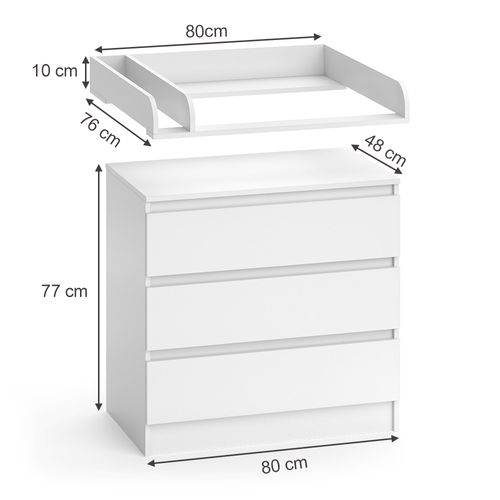 Commode à Langer Emma 51739 Blanc 80x87cm Avec 3 Tiroirs