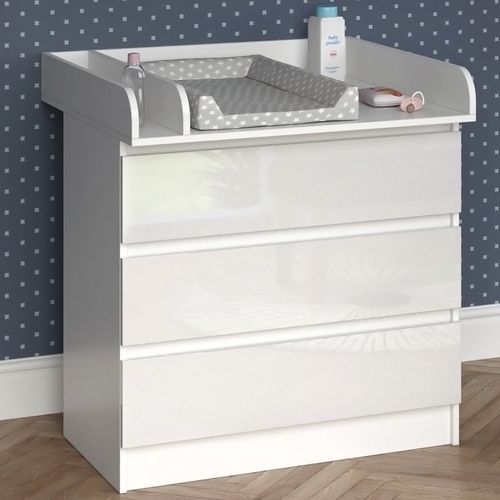 Commode à Langer Emma 51740 Blanc/blanc Brillant 80x87cm Avec 3 Tiroirs